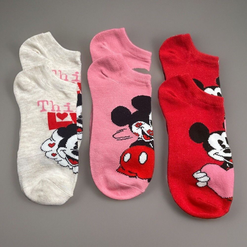 New ✨ WOT-‎ Disney Mickey and Minnie Valentine Socks Set Of 3 Pair